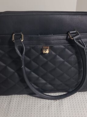 Black Quilted Tote Bag with Gold Hardware